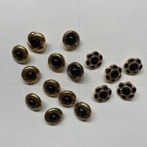 Vintage 1960s Gold & Black Shank Buttons Lot of 16 Mid Century Glam
